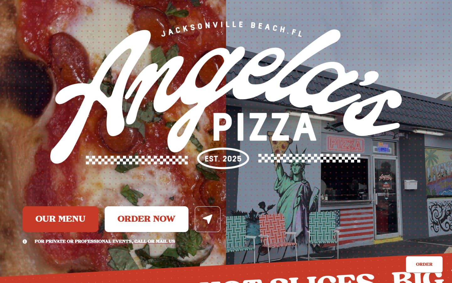 Angela’s Pizza website homepage and hero