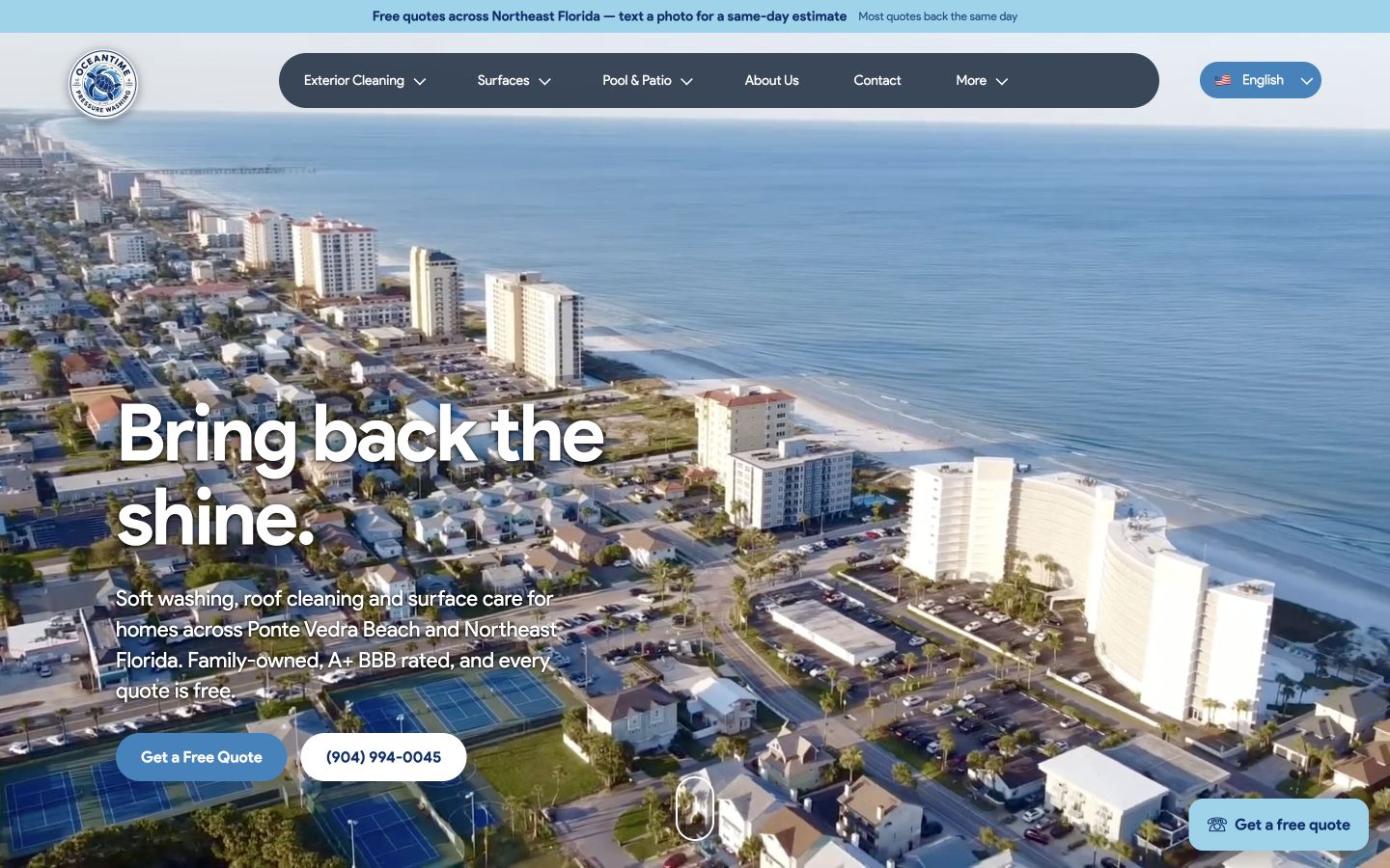The actual Oceantime website hero from our project collection.